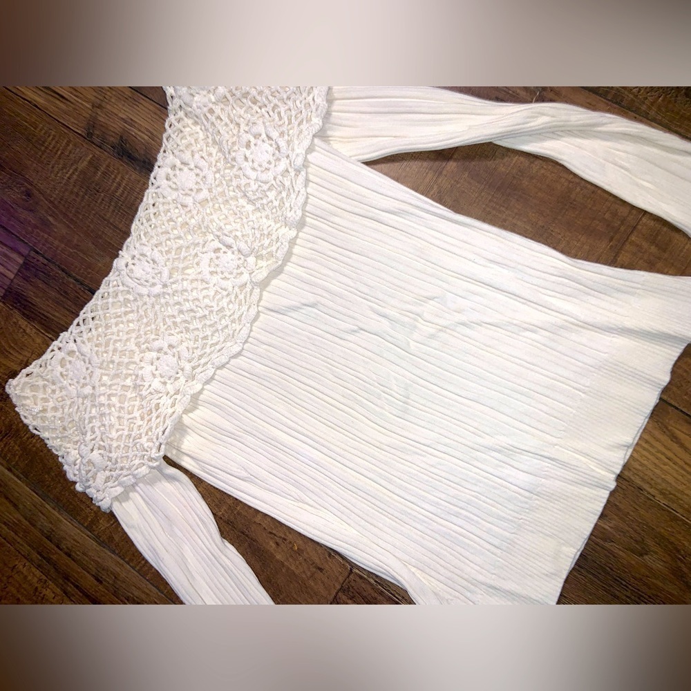 Crochet knit off the shoulder y2k long sleeve top sweater boho fall casual